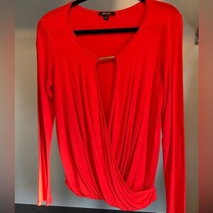 Ella Moss Red/Orange Drape Top with Hardware Accent